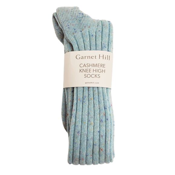 Soft Ribbed 82% Cashmere Knee High Socks Sz 9-11 Warm Garnet Hill Aqua Sprinkle - Picture 1 of 5